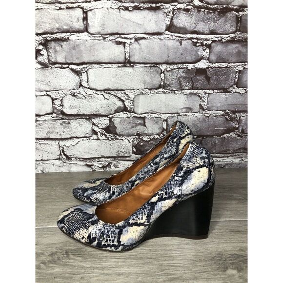 LANVIN Ivory Blue Snake Print Leather Ballerina Pumps Wedges Women 40EU/9.5M US - Picture 13 of 16